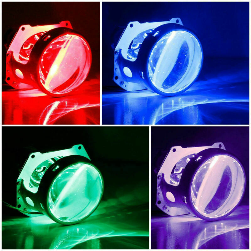 Bluetooth Remote Control RGB LED Head Lights For Retrofit Projectors Lens Lamps