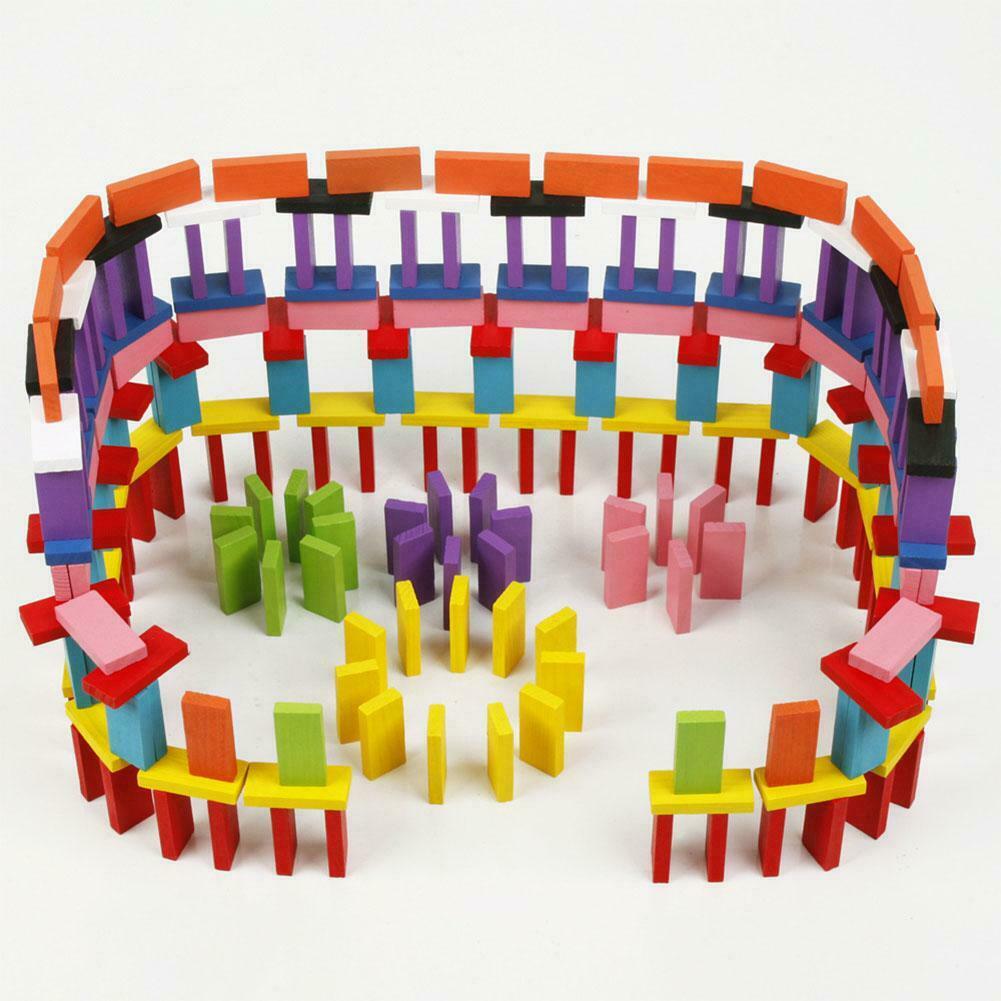 120pcs/set Children Color Sort Rainbow Wood Domino Blocks Kids Toys Gift @