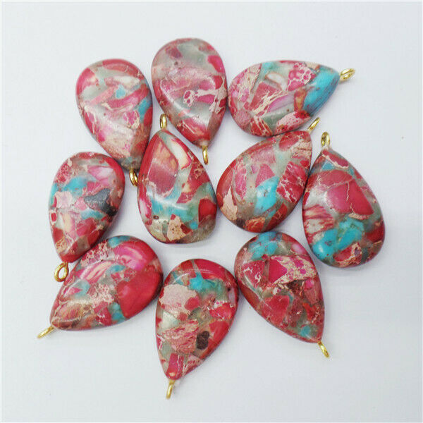 10Pcs 27x15x6mm Blue&Rose Sea Sediment Jasper Teardrop Pendant Bead DIY HH9003