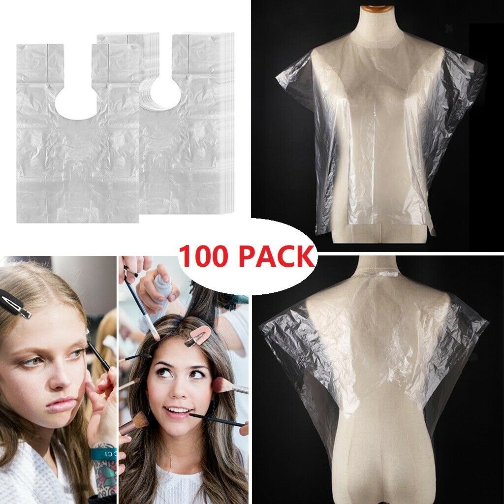 100x Disposable Hairdressing Capes Barber Home Shawls Apron w/ 8x Hair Clips
