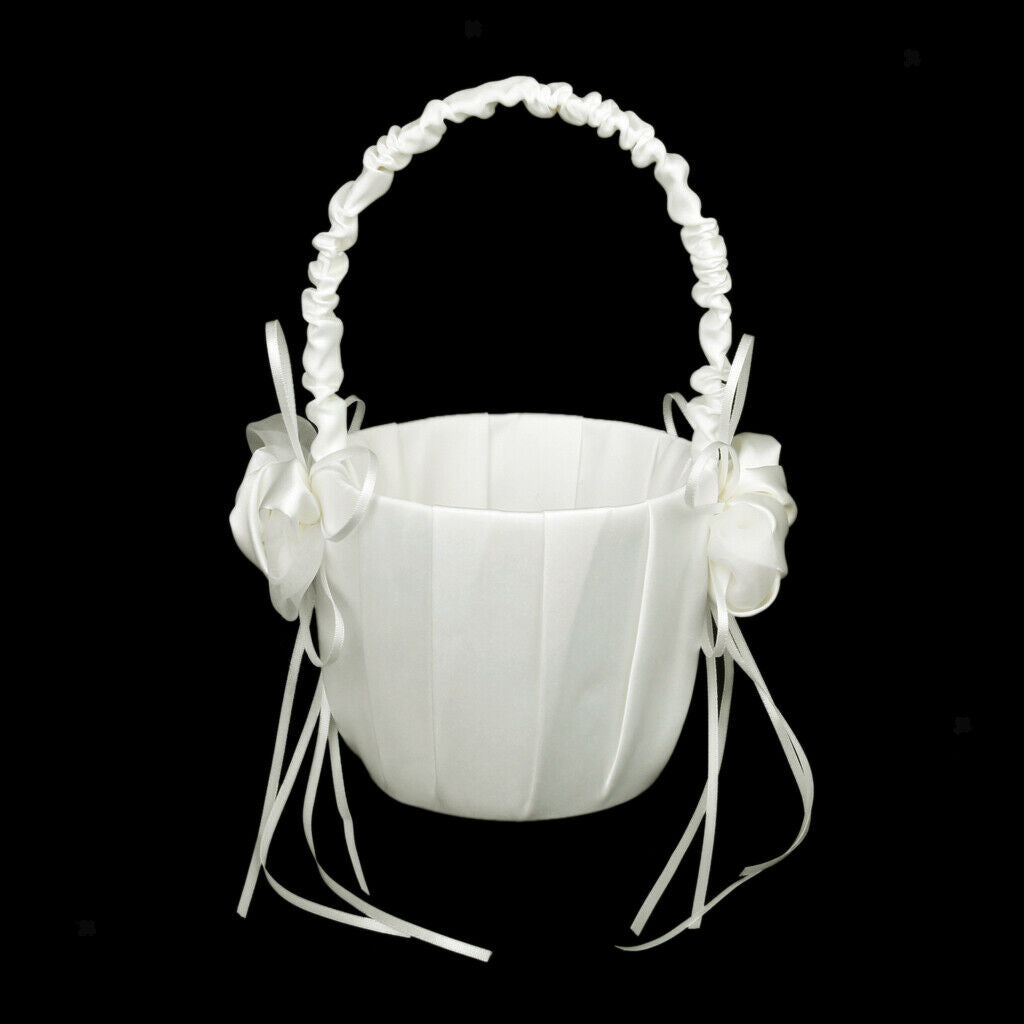 Satin Lovely Ivory Bud Wedding Flower Girl Basket
