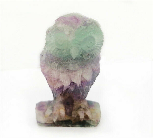 48x28x12mm Natural Colorful Fluorite Carved Owl Decoration Statue Decor HH7545