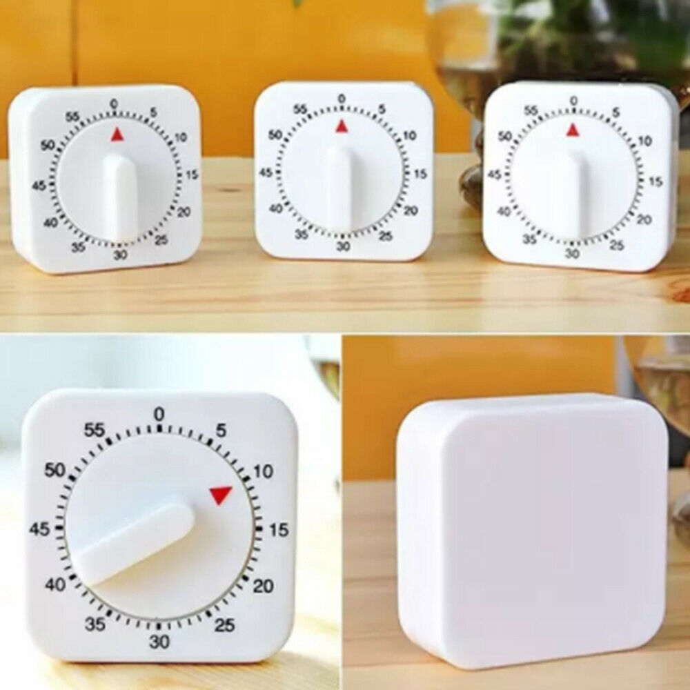 White Square Mechanical Timer 60 Minutes Kitchen Count Down Alarm Clock Timer