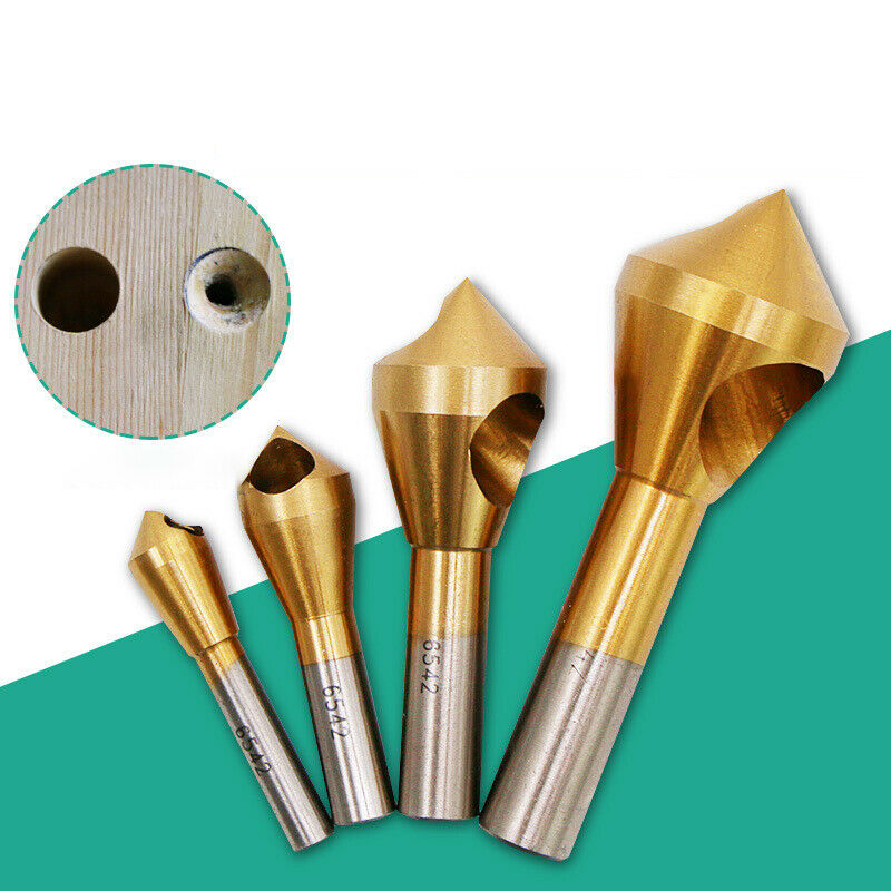 4pc Chamfer Countersink Deburring Drill Bit Set Crosshole Cutting Metal Tool Kit