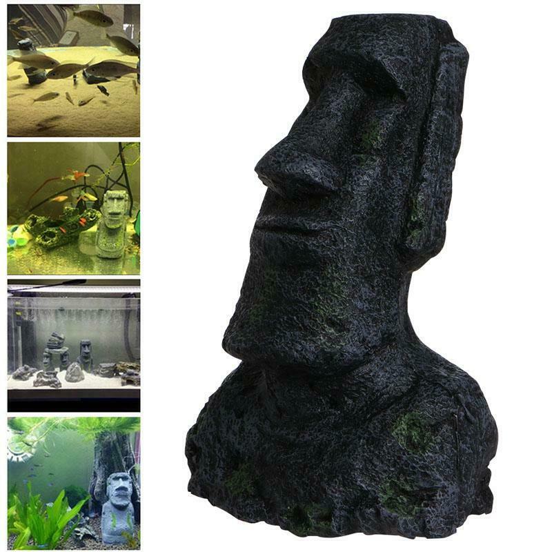 Easter Island Statue Aquarium Ornament Fish Tank Rock With Face Heads Decor 2017