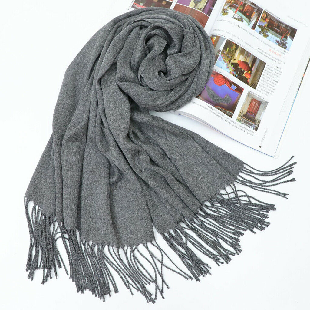 Large Soft Pashmina Shawl Wrap Scarf Solid Color Wool Blend Scarves Gray