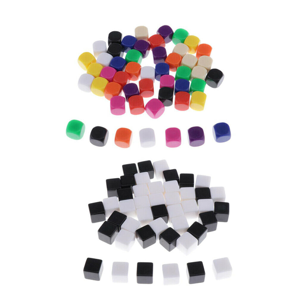 Lots 100 Plastic Colorful Opaque Blank 6 Sided Dice 16mm for DND Board Game