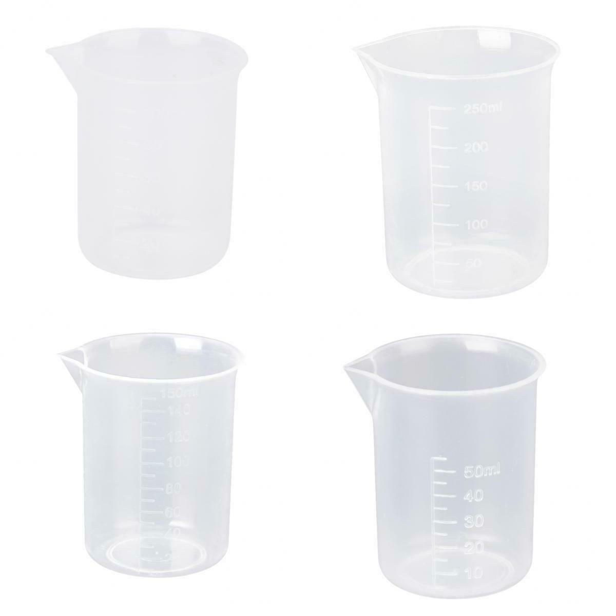 4x 50/100/150/250ml Clear Transparent Lab Graduated Beaker Measuring Cup
