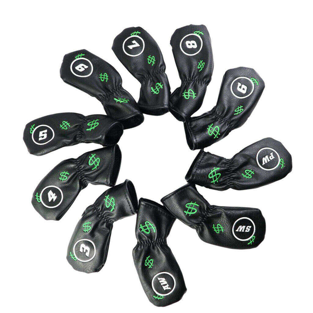 10pcs/Set Golf Club Head Cover Irons Headcover Protector With Number Black