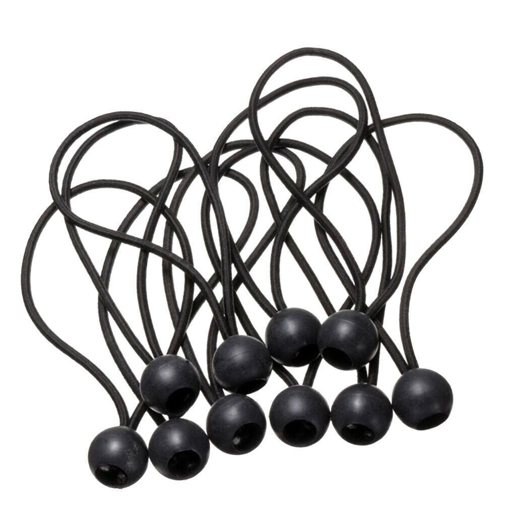 10 Pieces Black Ball Bungee Loop Cord Elastic Tent Tarp Canopy Fix Ties