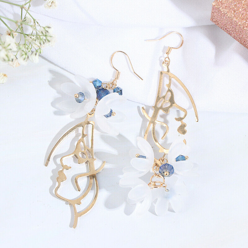 Creative Asymmetric Face Flower Tassel Earrings Drop Dangle Women Jewelry.l8