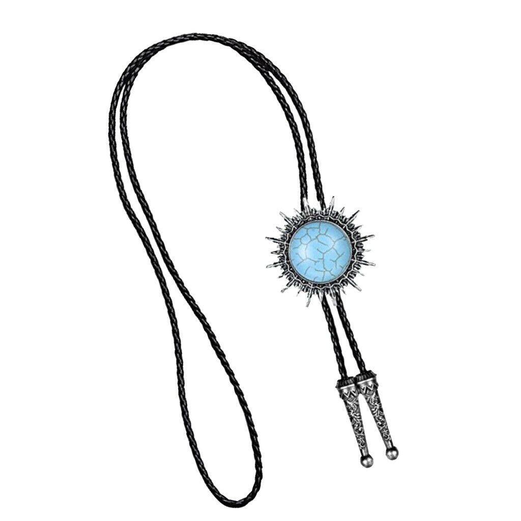 Retro Turquoise Stone Western Native American Cowboy Bolo Leather Necktie