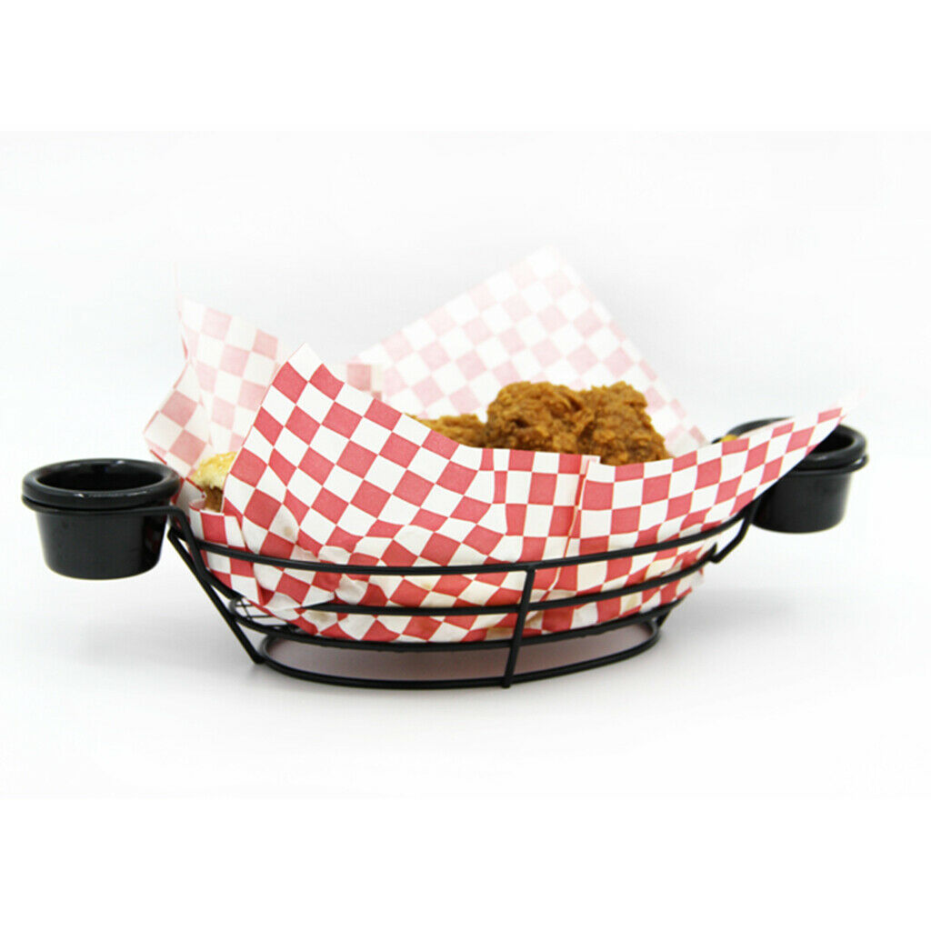 Stainless Steel French Fries Chips Appetizer Serving Basket w/ Sauce Holder