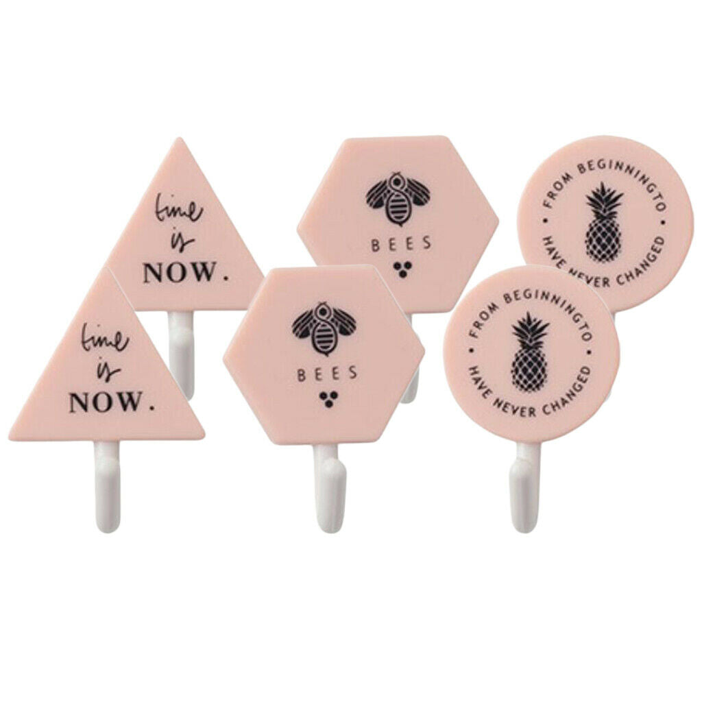 6 Pcs Self Adhesive Hooks Punch-free Geometric Hangers Set Multi-Color Pink