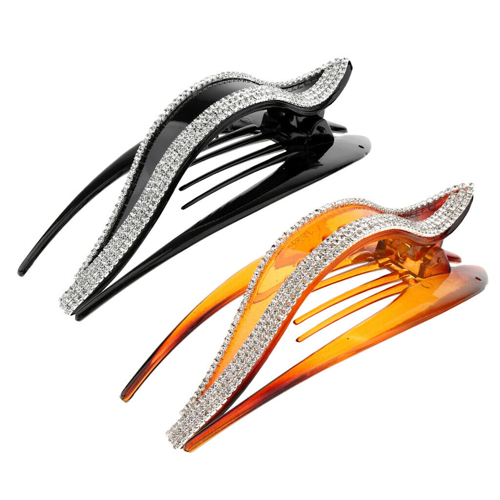 2x Womens Crystal Hair Claws Grips Rhinestone Hair Clip Clamps Pins Ponytail