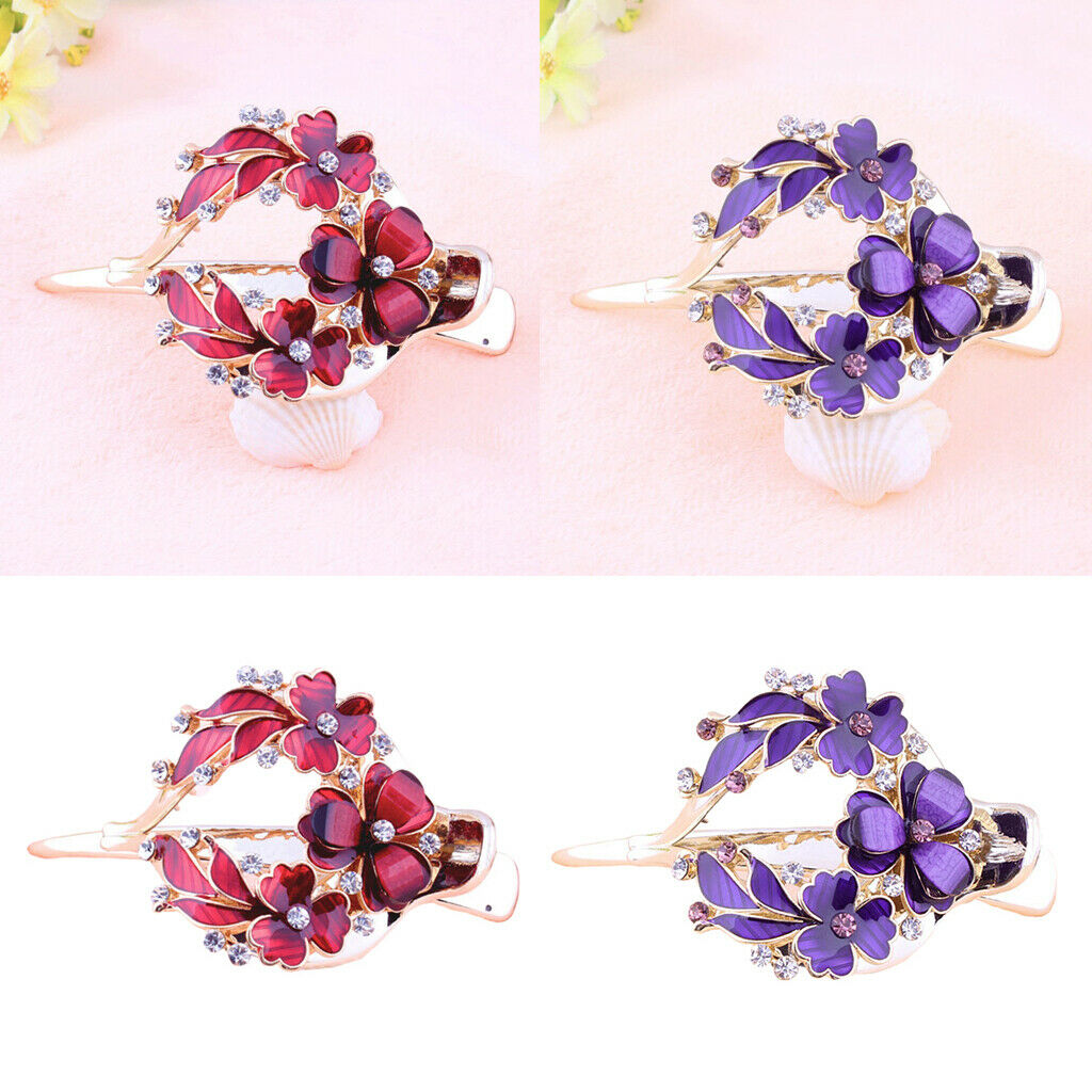 2pcs Lady Strong Floral Hair Clip Crystal Thin Hair Pin Clamp Hair Jewelry