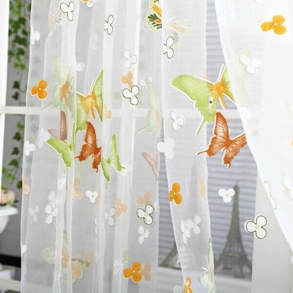 Yellow Buttefly Scarf Sheer Voile Window Treatment Curtain Drape Valance 1MX2M