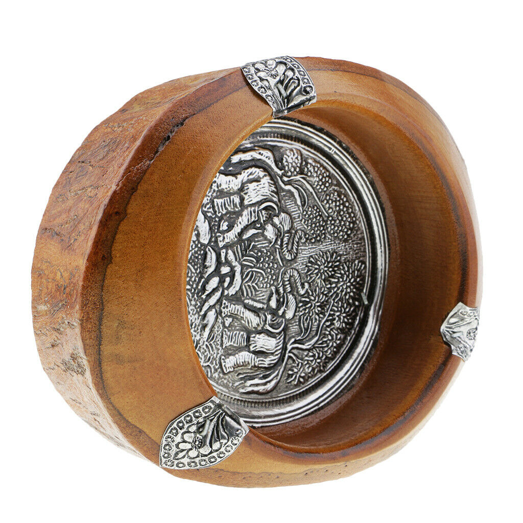 Wood Elephant Pattern Ashtray Creative Southeast Asia Style Ashtray 5 inches