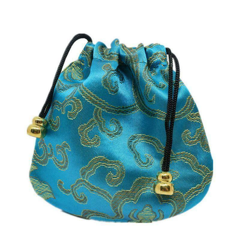 Chinese Silk Brocade Drawstring Jewelry Pouch Bag Value Set
