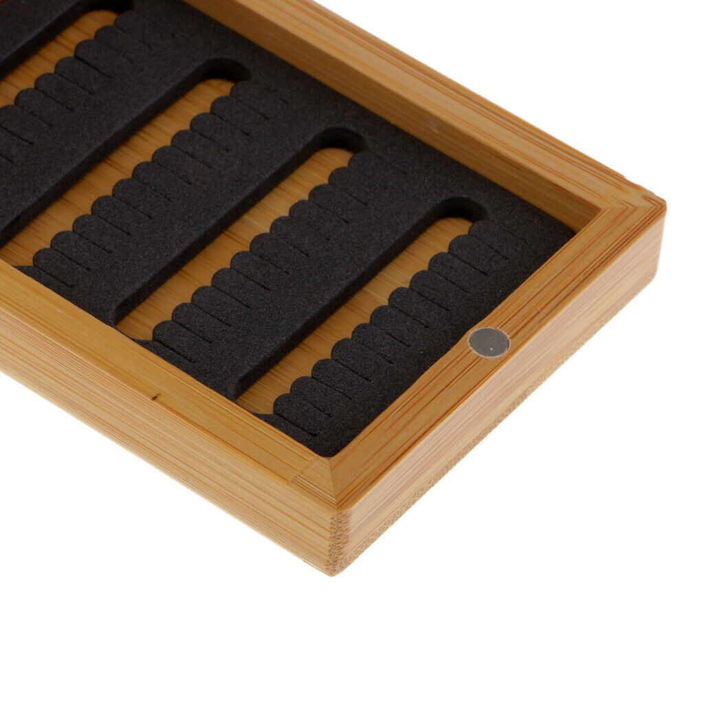 Bamboo Magnetic Fly Box with Lanyard Slit Foam Insert Packet Fishing Box