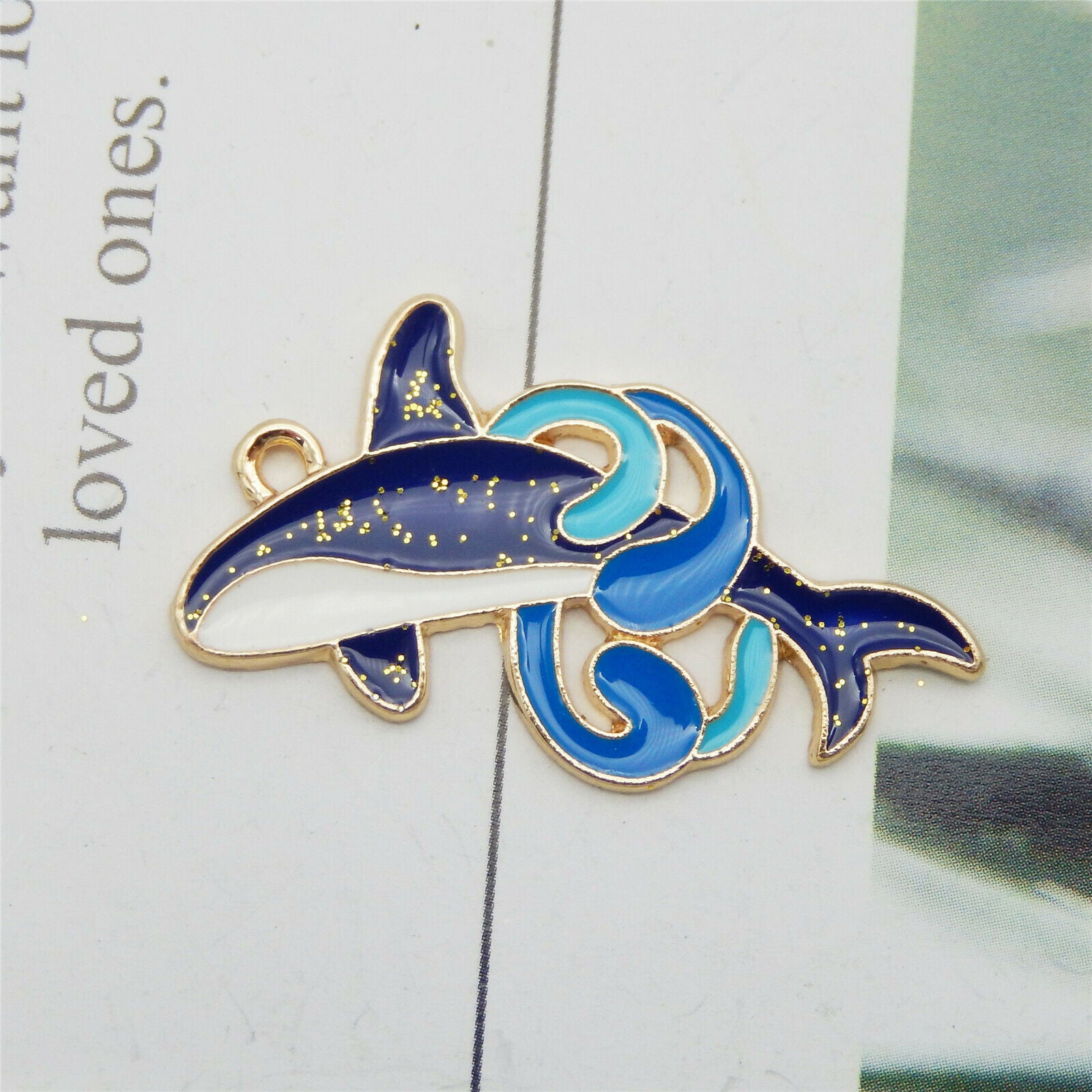 12 Blue Killer Whale Charm Enamel Marine Life Jewelry Art Crafts Alloy 35*21mm