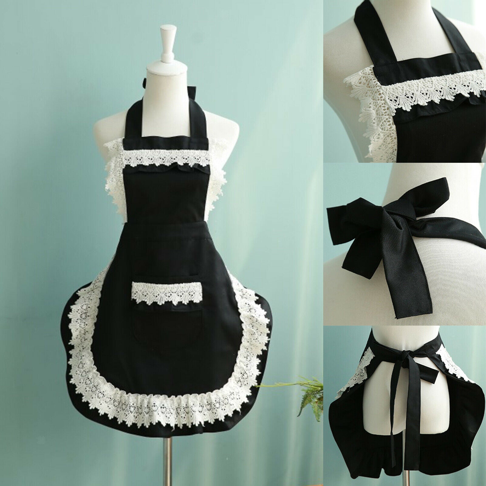 Cute Women Girl Kitchen Cooking Bib Dots Bowknot Aprons Princess Dress