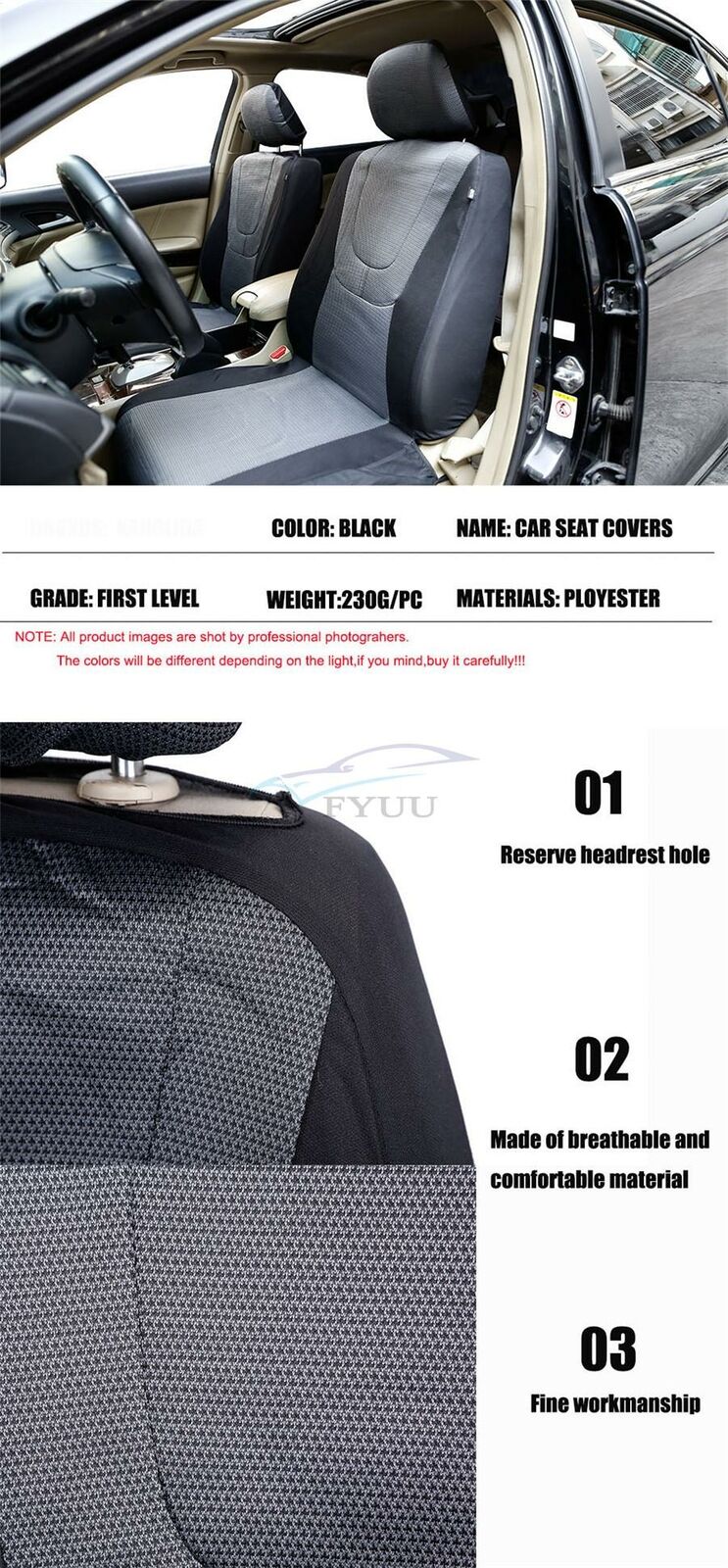 1PC Car Front Seat Cover Fully Enclosed Black 4 Seasons Universal Interior Parts