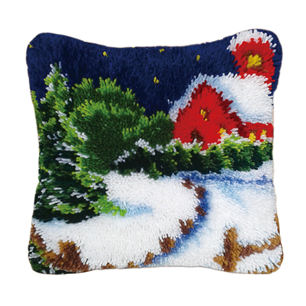 Latch Hook Rug Kit DIY Embroidery Needlework Cushion Pillow Mat Snow House
