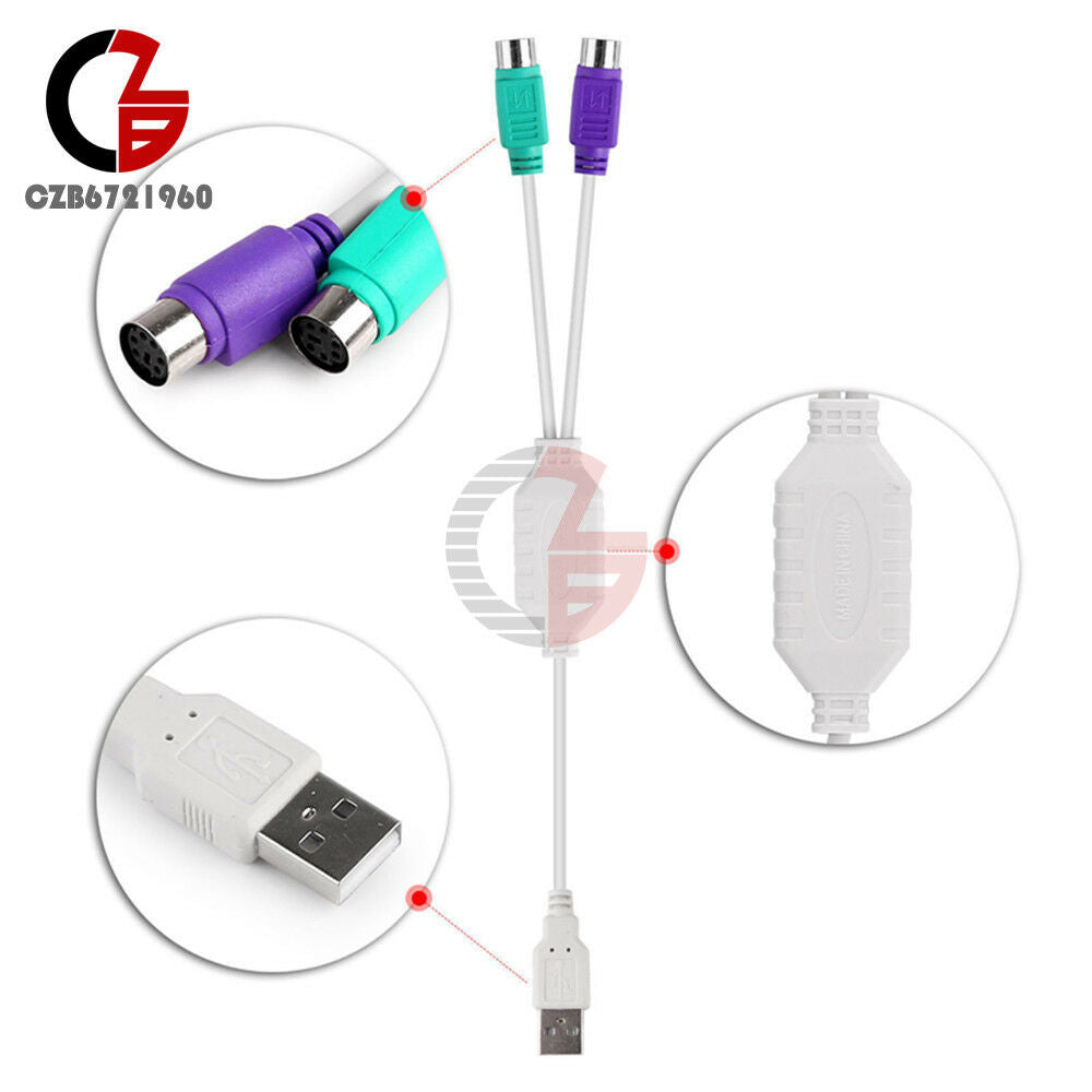 Female to USB Male Dual PS2 Converter Adaptor Cable F/M for Mouse Keyboard