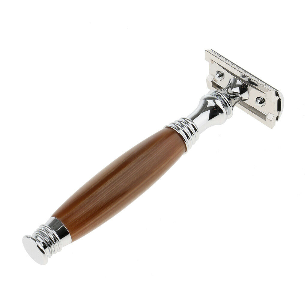 Men's Double Edge Safety Shaving Razor Alloy Classic Shaver Wooden Handle #F