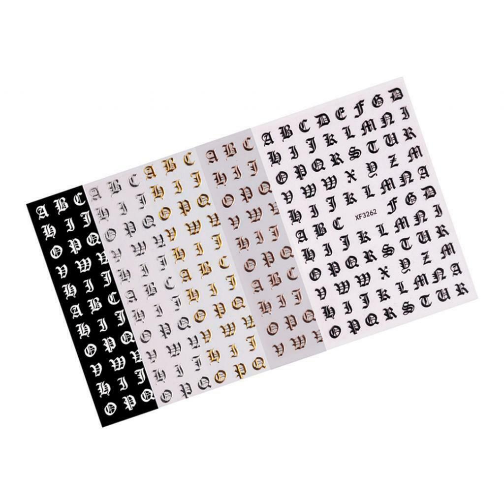 5Pcs Adhesive Manicure Nail Stickers Alphabet Letters Words Decals for Craft