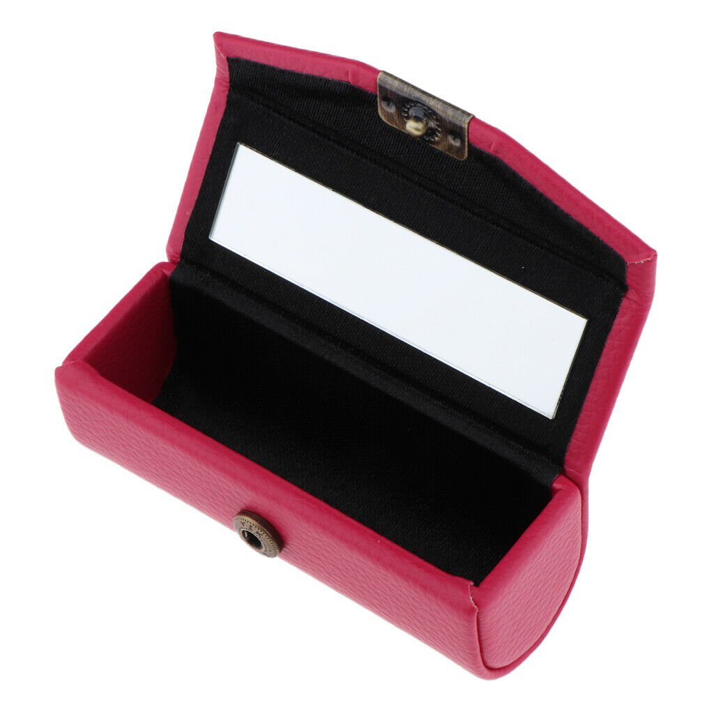 2 Pieces Leather Lipstick Case Holder Storage Box mirror Purse Pocket