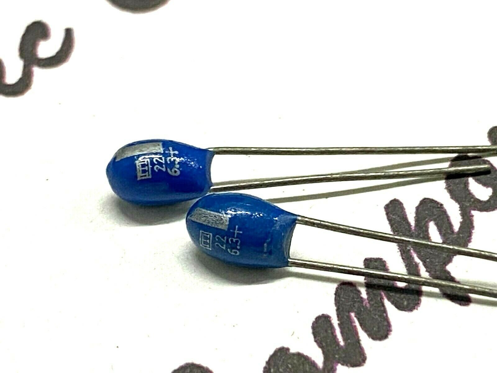 10pcs - MATSUO 22uF 6.3V Tantalum Radial Dipped Capacitor - blue