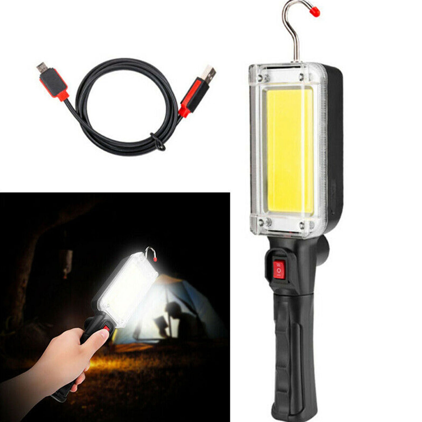 USB Rechargeable COB LED   Flashlight Work Light Magnetic Camping Lamp Torch