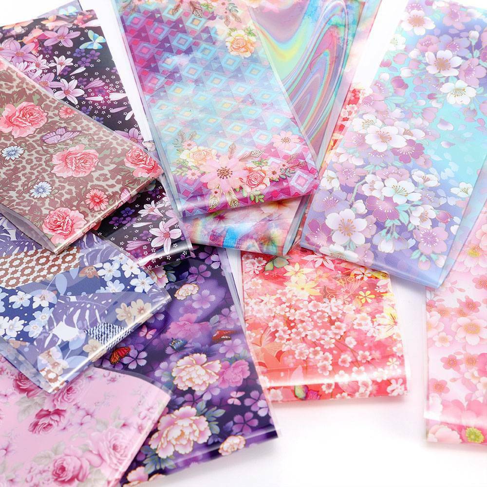 10xFlower Transfer Manicure Decor Nail Foil Nail Art Stickers Holographic Decals