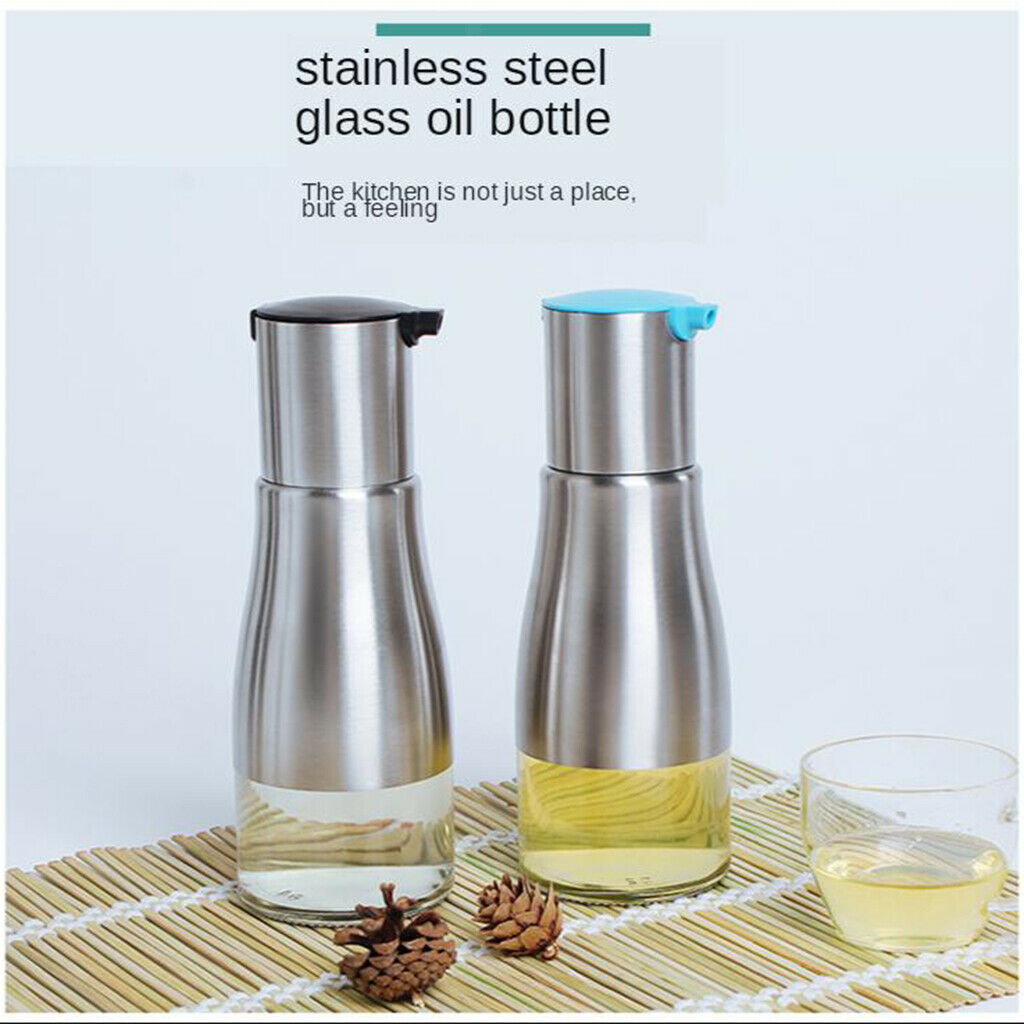Stainless Steel Olive Oil Bottle - 320ml   Cruet with Pourers Black