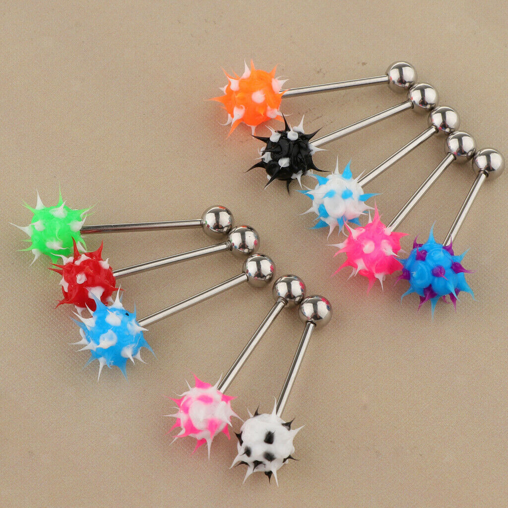 10Pcs Lip Tongue Bar Ring Straight Barbell Stainless Steel Silicone Ball 14G