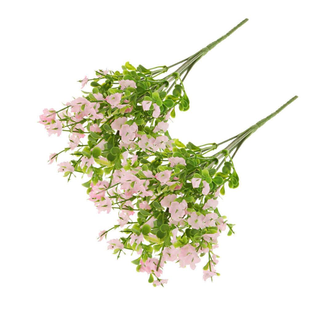 Set of 2, 7 Bundles Plastic Artificial Baby Breath Gypsophila Flower for Home