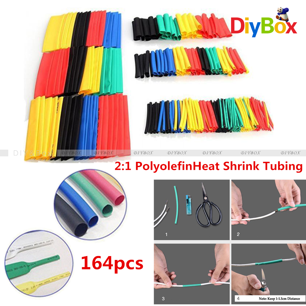 164PCS Polyolefin Heat Shrink Tube Tubing Insulated Assorted Sleeve Wire Cable