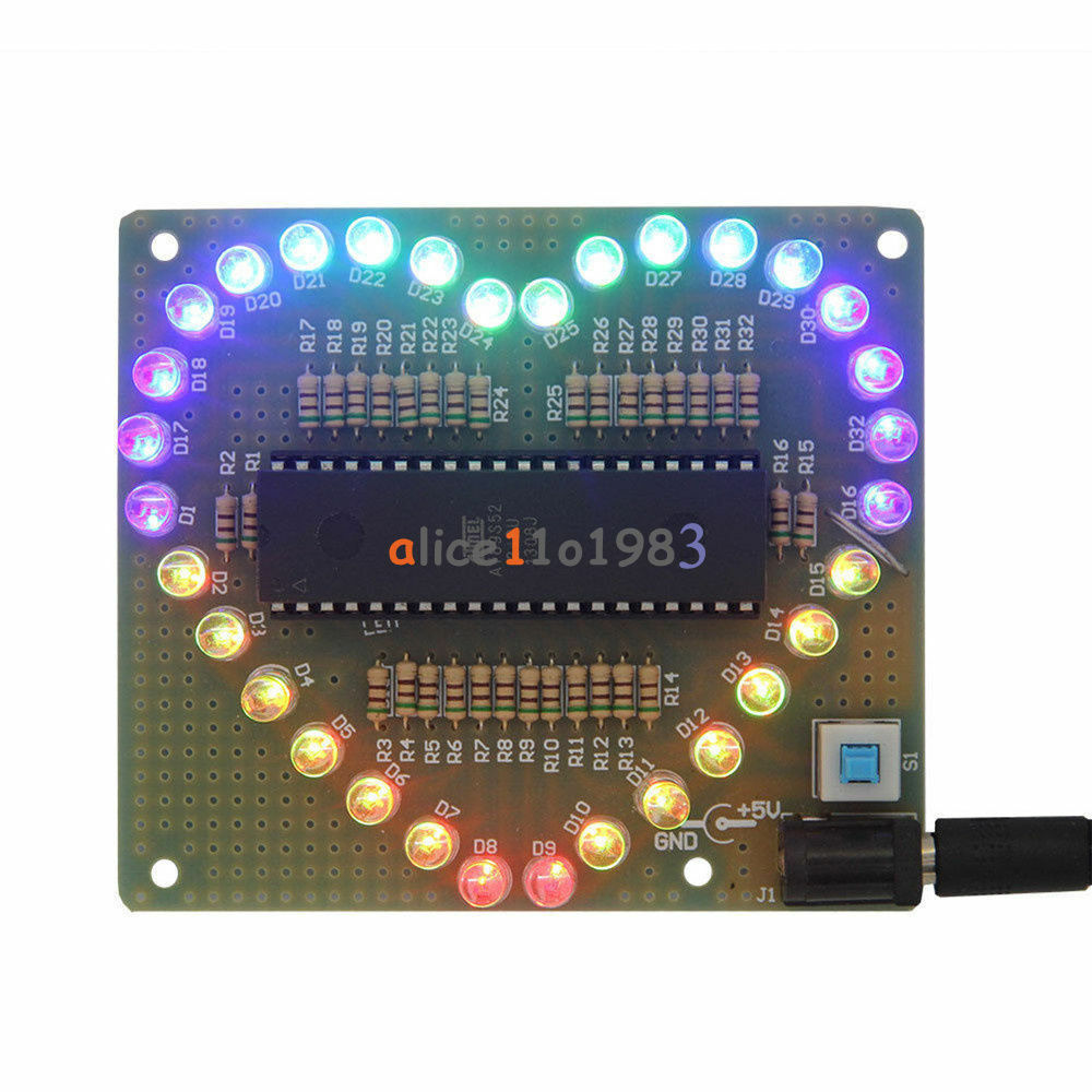 DIY Kit Heart Shaped LED Colorful Light Water Electronic Suite Set Gift