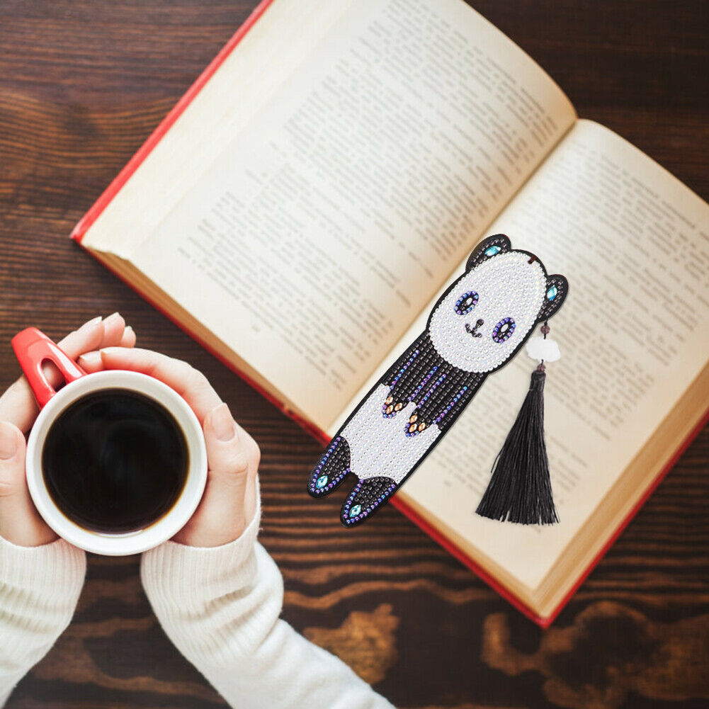 Special Shaped Mosaic 5D DIY Panda Tassel Leather Diamond Painting Bookmark @