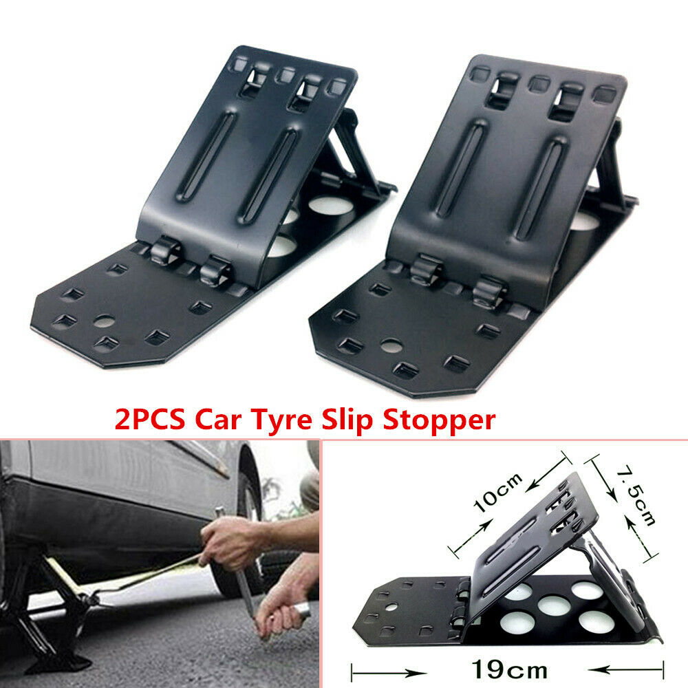 2Pcs Thick Iron Plate Car Auto Wheel Tire Chock Stop Block Slope Anti-slip Solid