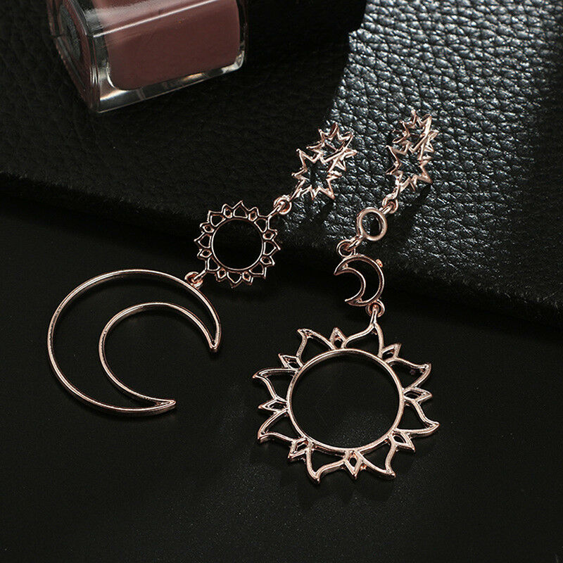 Women Boho Asymmetrical Star Sun Moon Drop Dangle Stud Earrings Jewelry Gift  Qx