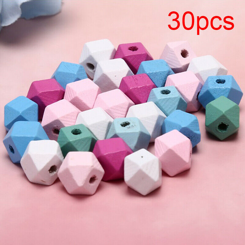 30Pcs/Set Wood Colorful Cone Geometric Loose Spacer Beads DIY Making Jewe.l8