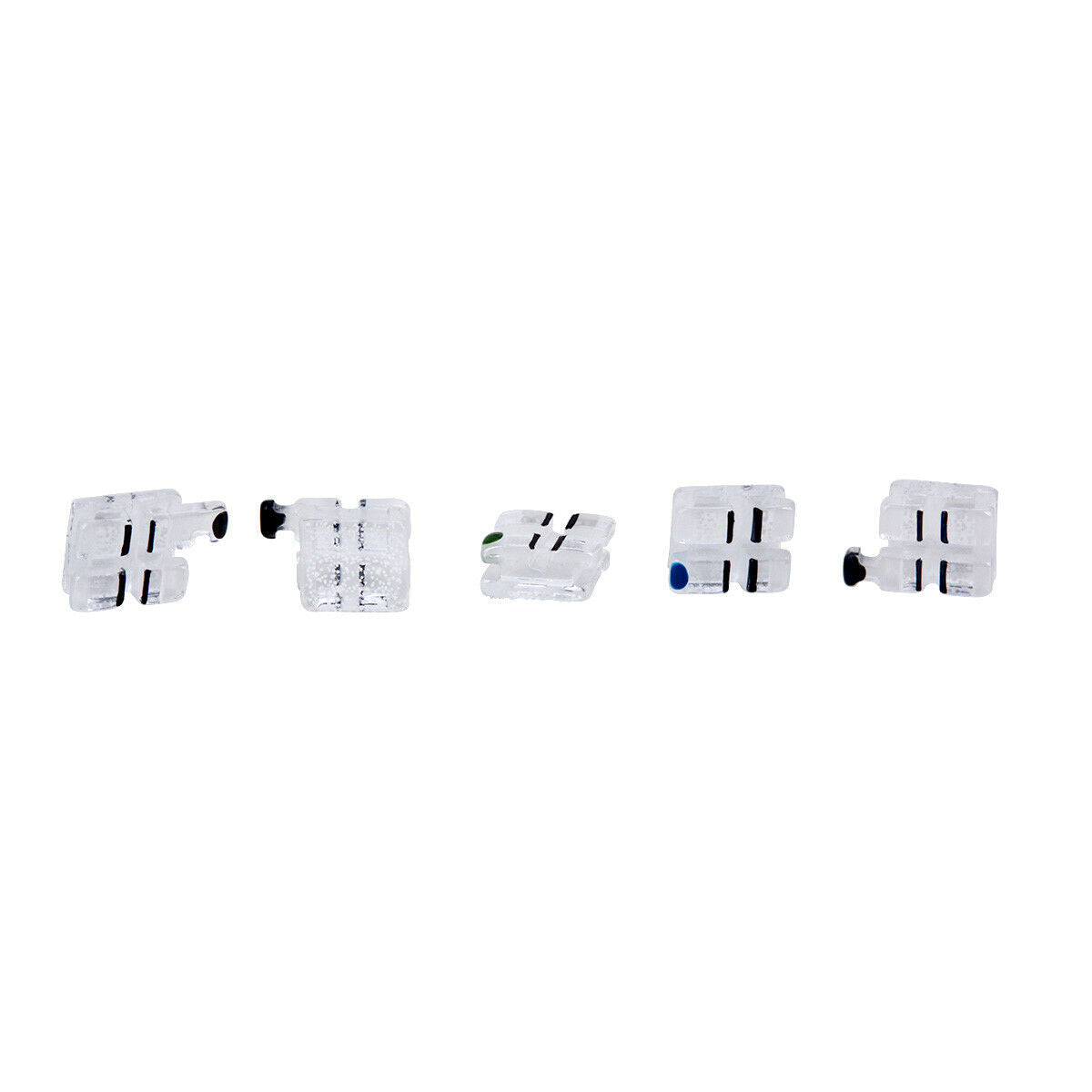 5 Packs Dental Sapphire Orthodontic Ceramic Brackets Braces MBT.022 Hooks 3 4 5