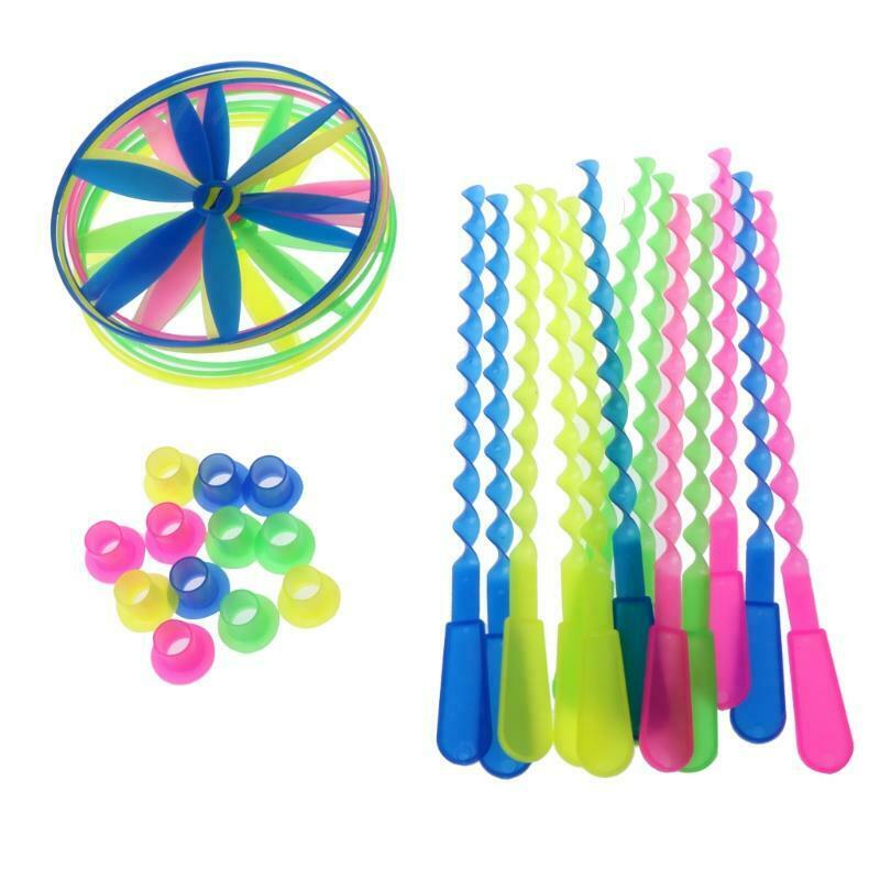 Package of 12 Twisty Flying Saucers Assorted Colors Helicopters Kids Toys Gifts