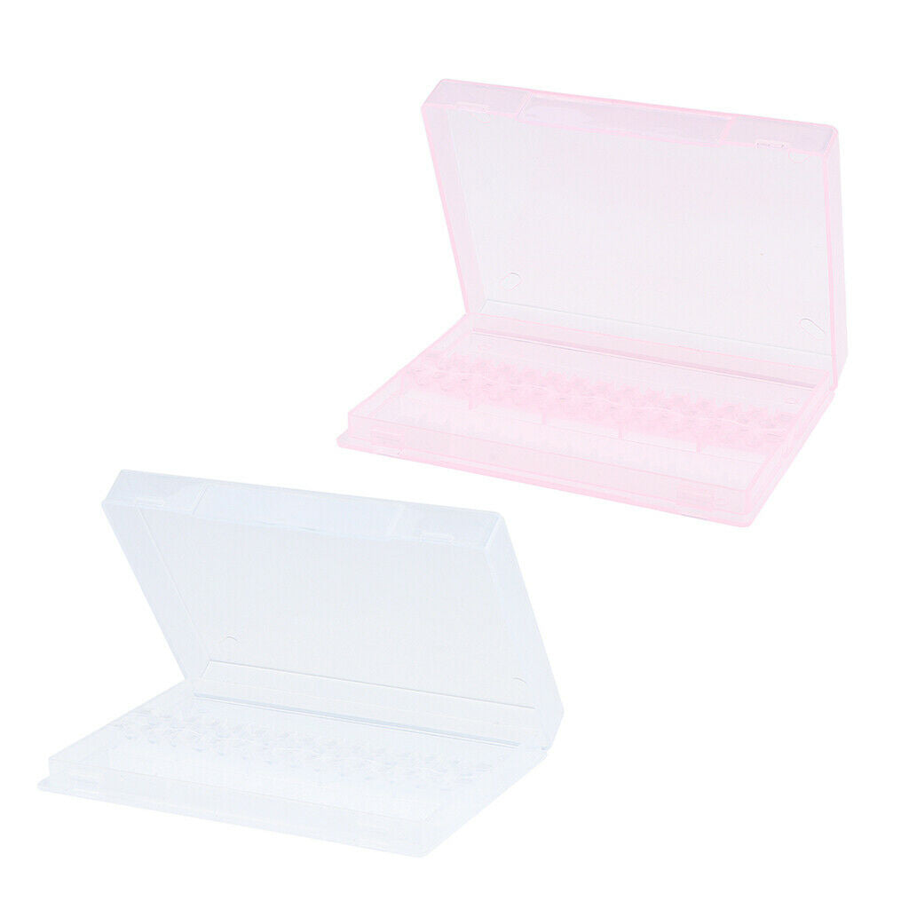 2Pcs Clear/Pink Plastic Nail Drill Bit Holder Organizer Container 14 Holes