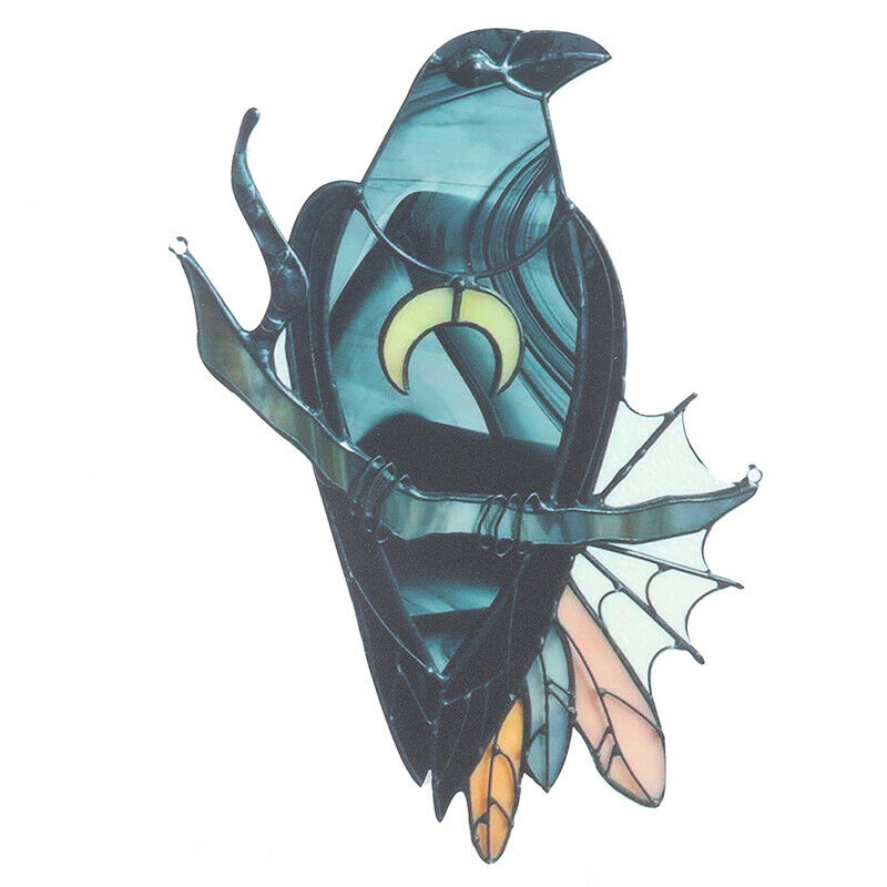 Crow Witch Stained Suncatcher Black BirdNWindow Wall Hanging OrnamentBDAU