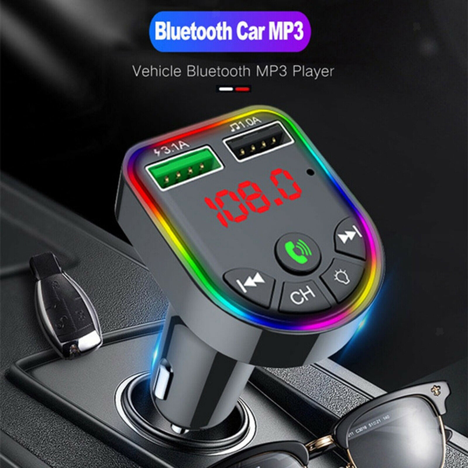 Car Charger Bluetooth FM Transmitter Quick Charge Support TF Card USB Drive