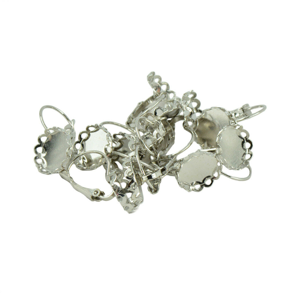 24 Pcs Round Blank Bezel French Leverback Earring Hook fit 12mm Cabochon